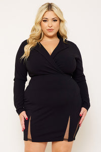 Symphony Dress - Open Back Collar Front Plus Size Night Out Mini Dress | Zezebe