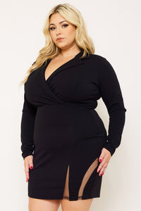 Symphony Dress - Open Back Collar Front Plus Size Night Out Mini Dress | Zezebe
