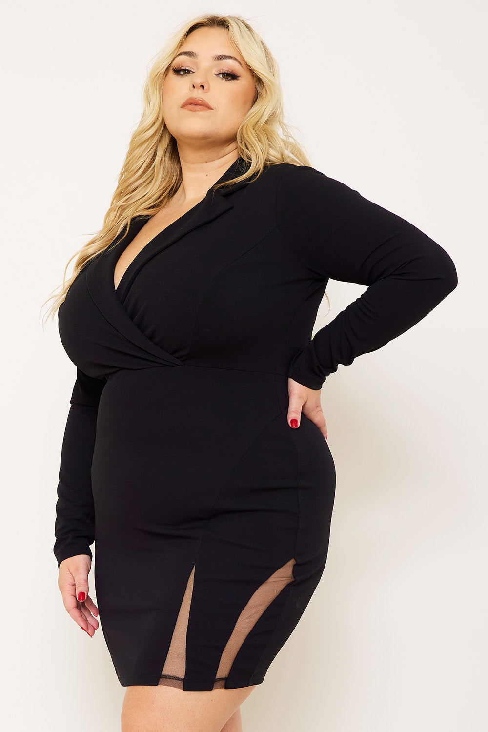 Symphony Dress - Open Back Collar Front Plus Size Night Out Mini Dress | Zezebe