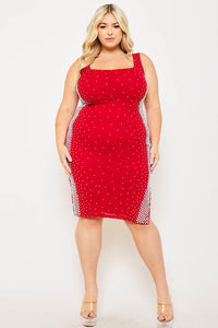 Symphony Dress - Square Rhinestone On The Side Plus Size Night Out Midi Dress | Zezebe