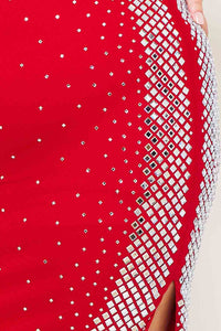 Symphony Dress - Square Rhinestone On The Side Plus Size Night Out Midi Dress | Zezebe