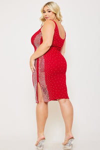 Symphony Dress - Square Rhinestone On The Side Plus Size Night Out Midi Dress | Zezebe