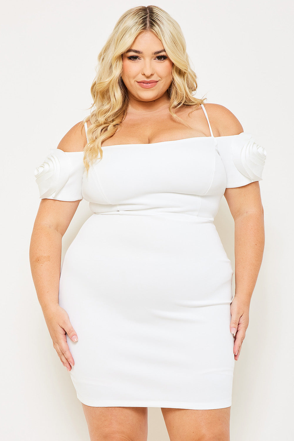 Symphony Dress - Flower Oblique On Sleeve Plus Size Night Out Mini Dress | Zezebe