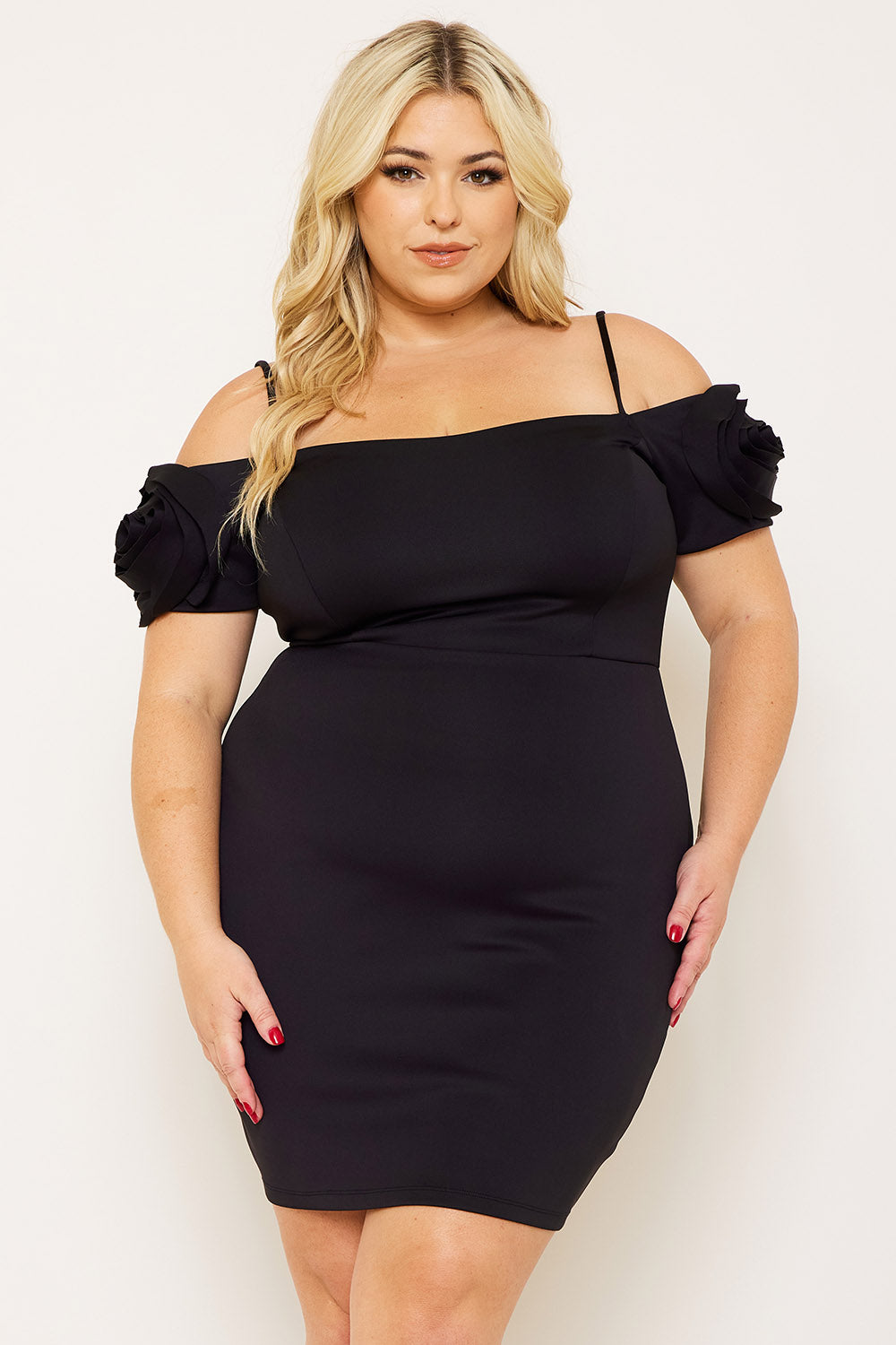 Symphony Dress - Flower Oblique On Sleeve Plus Size Night Out Mini Dress | Zezebe