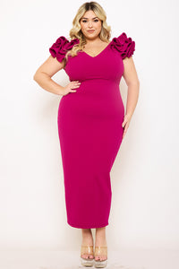 Plus Size Night Out Symphony Dress - Ruffle Detail Shoulder Plus Size Night Out Midi Dress | Zezebe