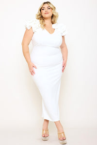 Plus Size Night Out Symphony Dress - Ruffle Detail Shoulder Plus Size Night Out Midi Dress | Zezebe