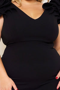 Plus Size Night Out Symphony Dress - Ruffle Detail Shoulder Plus Size Night Out Midi Dress | Zezebe