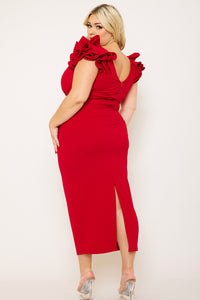 Plus Size Night Out Symphony Dress - Ruffle Detail Shoulder Plus Size Night Out Midi Dress | Zezebe