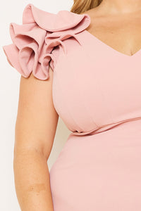 Plus Size Night Out Symphony Dress - Ruffle Detail Shoulder Plus Size Night Out Midi Dress | Zezebe