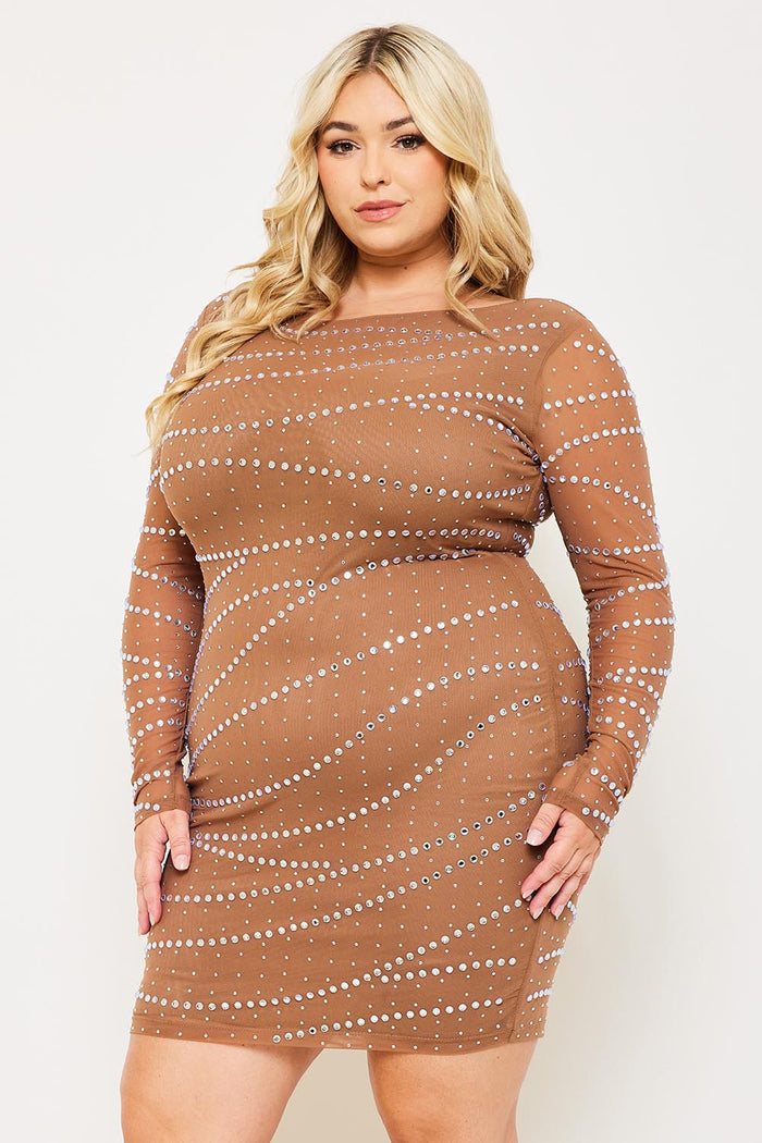Symphony Dress - Multi Size Rhinestone Mesh Plus Size Night Out Mini Dress | Zezebe