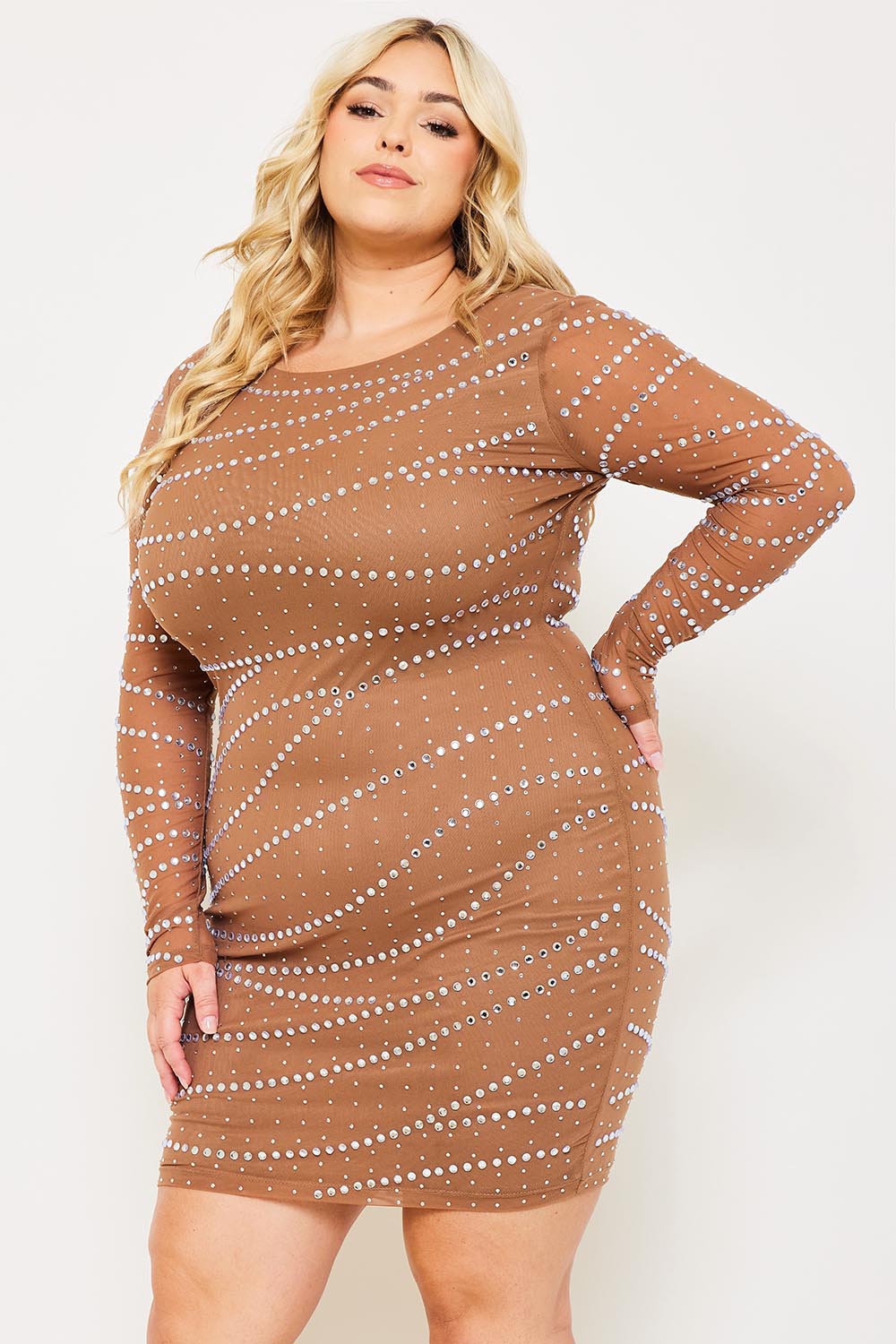 Symphony Dress - Multi Size Rhinestone Mesh Plus Size Night Out Mini Dress | Zezebe