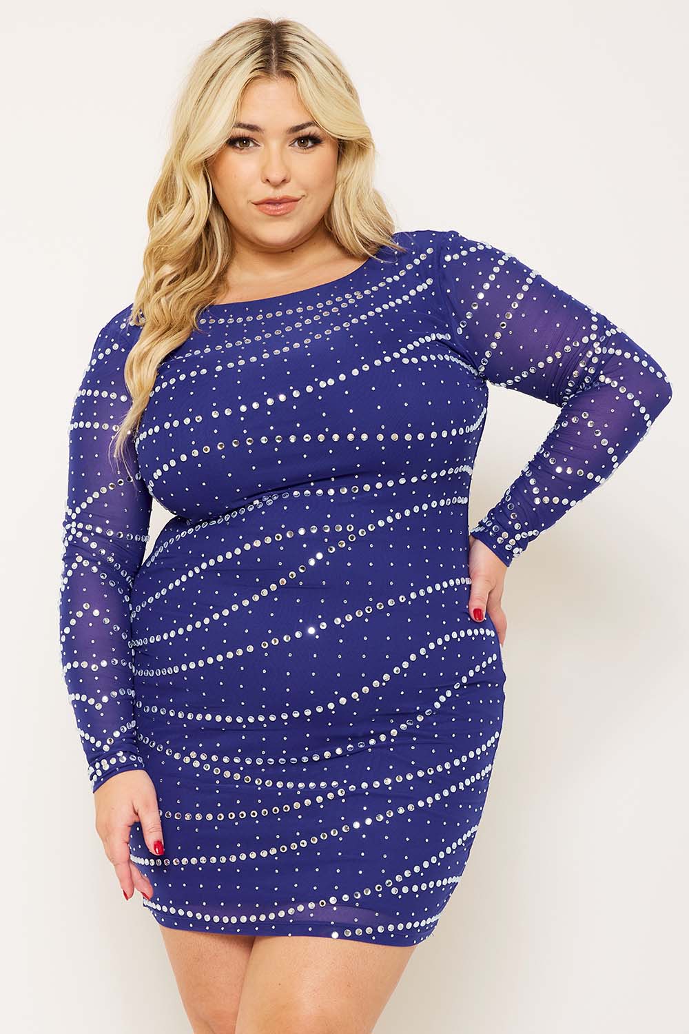 Symphony Dress - Multi Size Rhinestone Mesh Plus Size Night Out Mini Dress | Zezebe