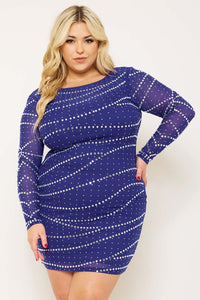 Symphony Dress - Multi Size Rhinestone Mesh Plus Size Night Out Mini Dress | Zezebe