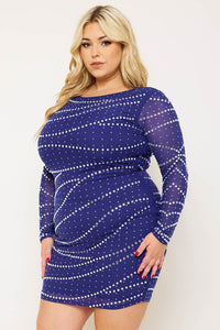 Symphony Dress - Multi Size Rhinestone Mesh Plus Size Night Out Mini Dress | Zezebe