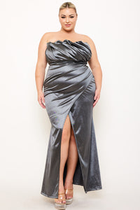 Symphony Dress - Glittered Satin Pleated Plus Size Maxi Dress | Zezebe