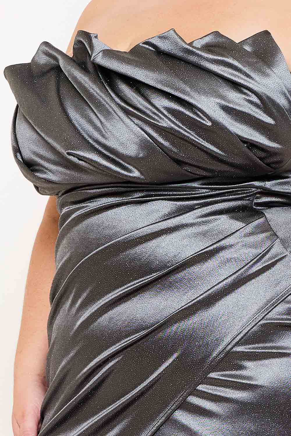 Symphony Dress - Glittered Satin Pleated Plus Size Maxi Dress | Zezebe