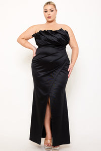 Symphony Dress - Glittered Satin Pleated Plus Size Maxi Dress | Zezebe