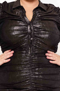 Symphony Dress - Slinky Foil Shirt Plus Size Night Out Mini Dress | Zezebe