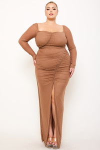 Symphony Dress - Rhinestone On Mesh Ruched Plus Size Night Out Maxi Dress | Zezebe