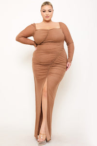 Symphony Dress - Rhinestone On Mesh Ruched Plus Size Night Out Maxi Dress | Zezebe