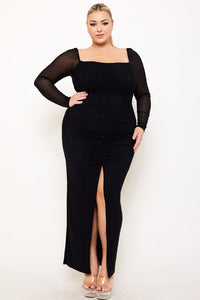 Symphony Dress - Rhinestone On Mesh Ruched Plus Size Night Out Maxi Dress | Zezebe