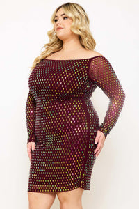 Symphony Dress - Rhinestone On Power Mesh Off The Shoulder Night Out Plus Size Mini Dress | Zezebe