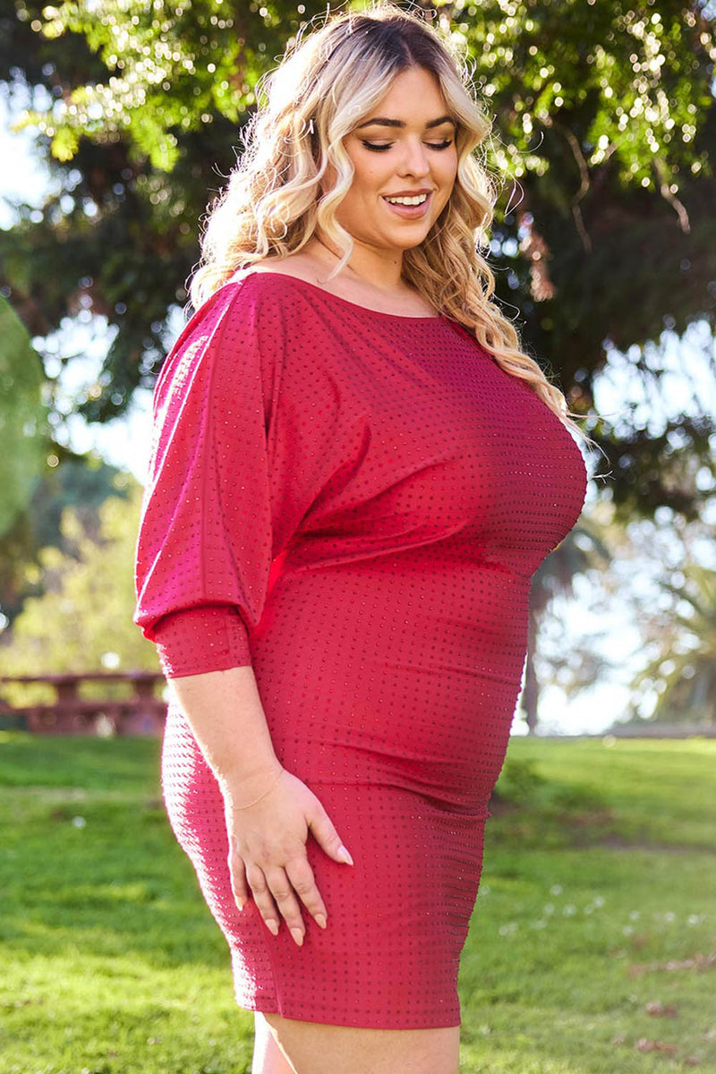 Symphony Dress - Shakira Rib with Rhinestone Plus Size Night Out Mini Dress