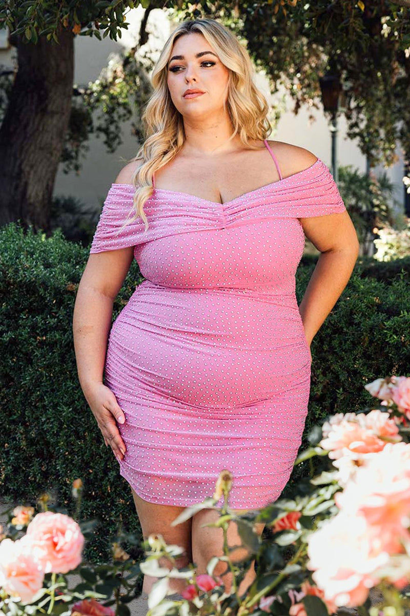 knee length dresses for ladies Symphony Dress - Rhinestone On Power Mesh Plus Size Night Out Mini Dress