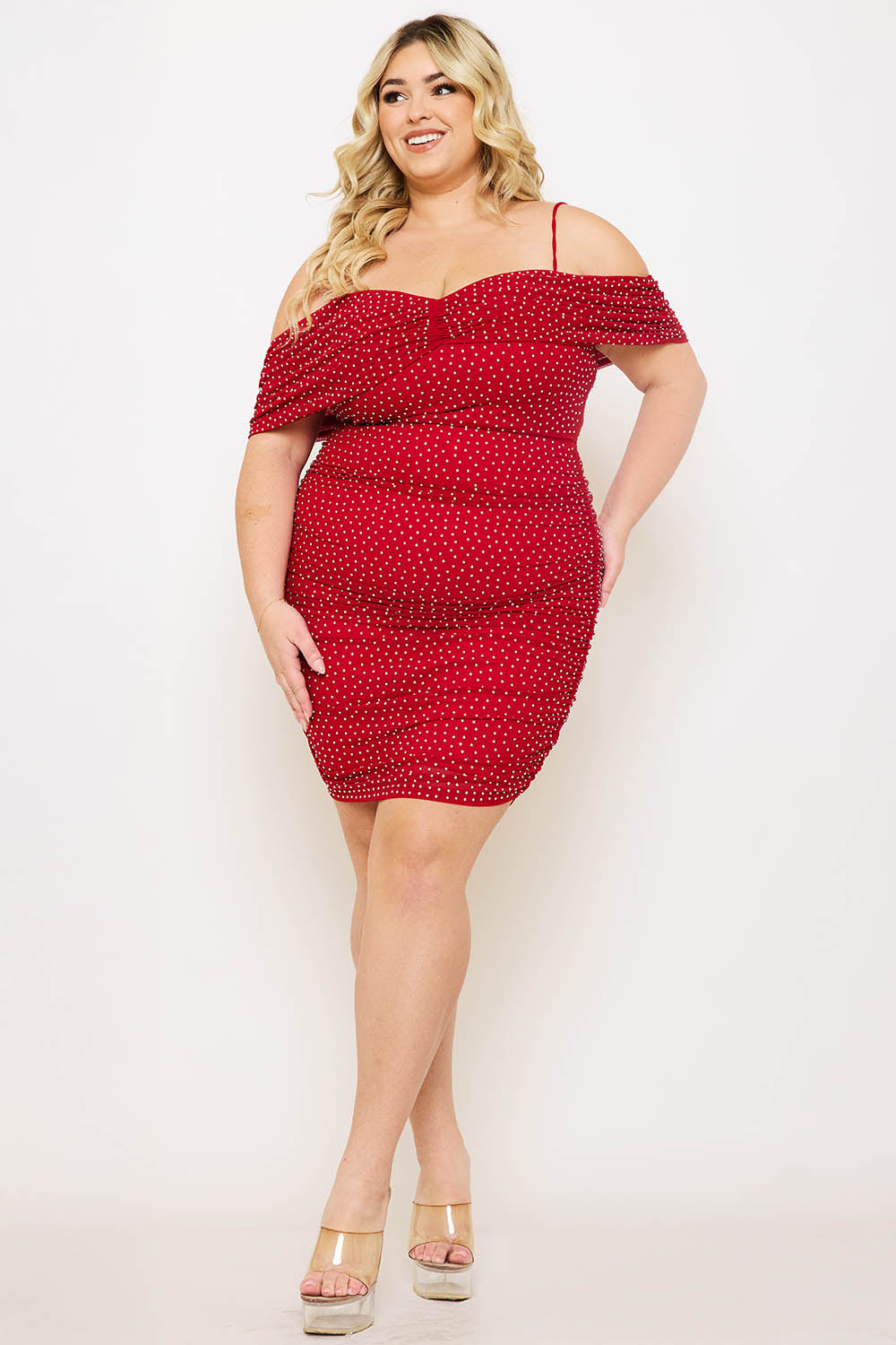 Symphony Dress - Rhinestone On Power Mesh Plus Size Night Out Mini Dress | Zezebe