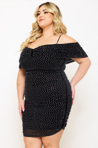 Symphony Dress - Rhinestone On Power Mesh Plus Size Night Out Mini Dress | Zezebe