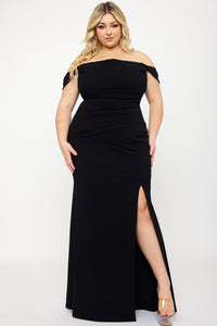 Symphony Dress - Off The Shoulder Pleated Plus Size Maxi Dress | Zezebe