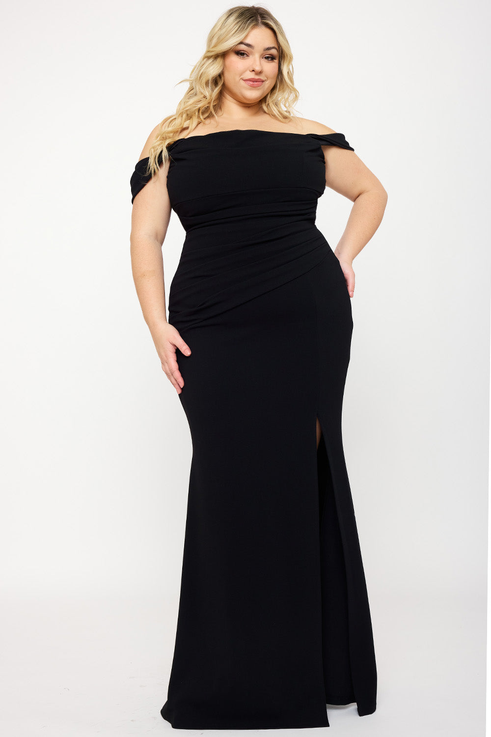 Symphony Dress - Off The Shoulder Pleated Plus Size Maxi Dress | Zezebe