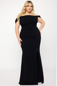 Symphony Dress - Off The Shoulder Pleated Plus Size Maxi Dress | Zezebe
