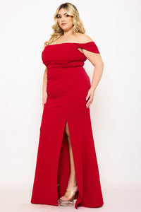 Symphony Dress - Off The Shoulder Pleated Plus Size Maxi Dress | Zezebe
