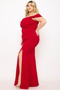 Symphony Dress - Off The Shoulder Pleated Plus Size Maxi Dress | Zezebe