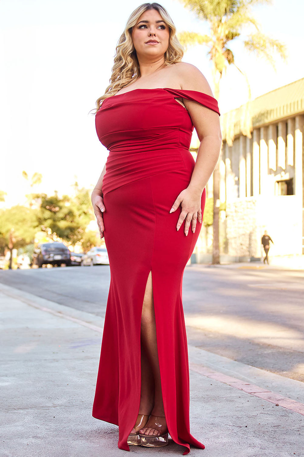 Symphony Dress - Off The Shoulder Pleated Plus Size Maxi Dress | Zezebe