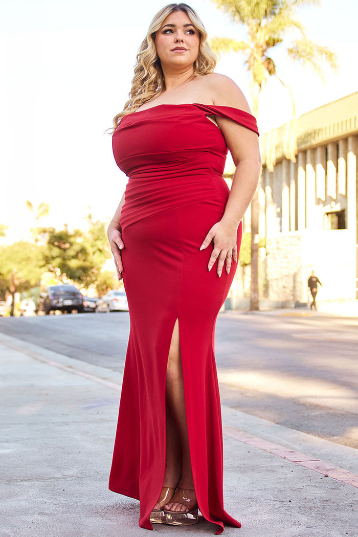 Symphony Dress - Off The Shoulder Pleated Plus Size Maxi Dress | Zezebe