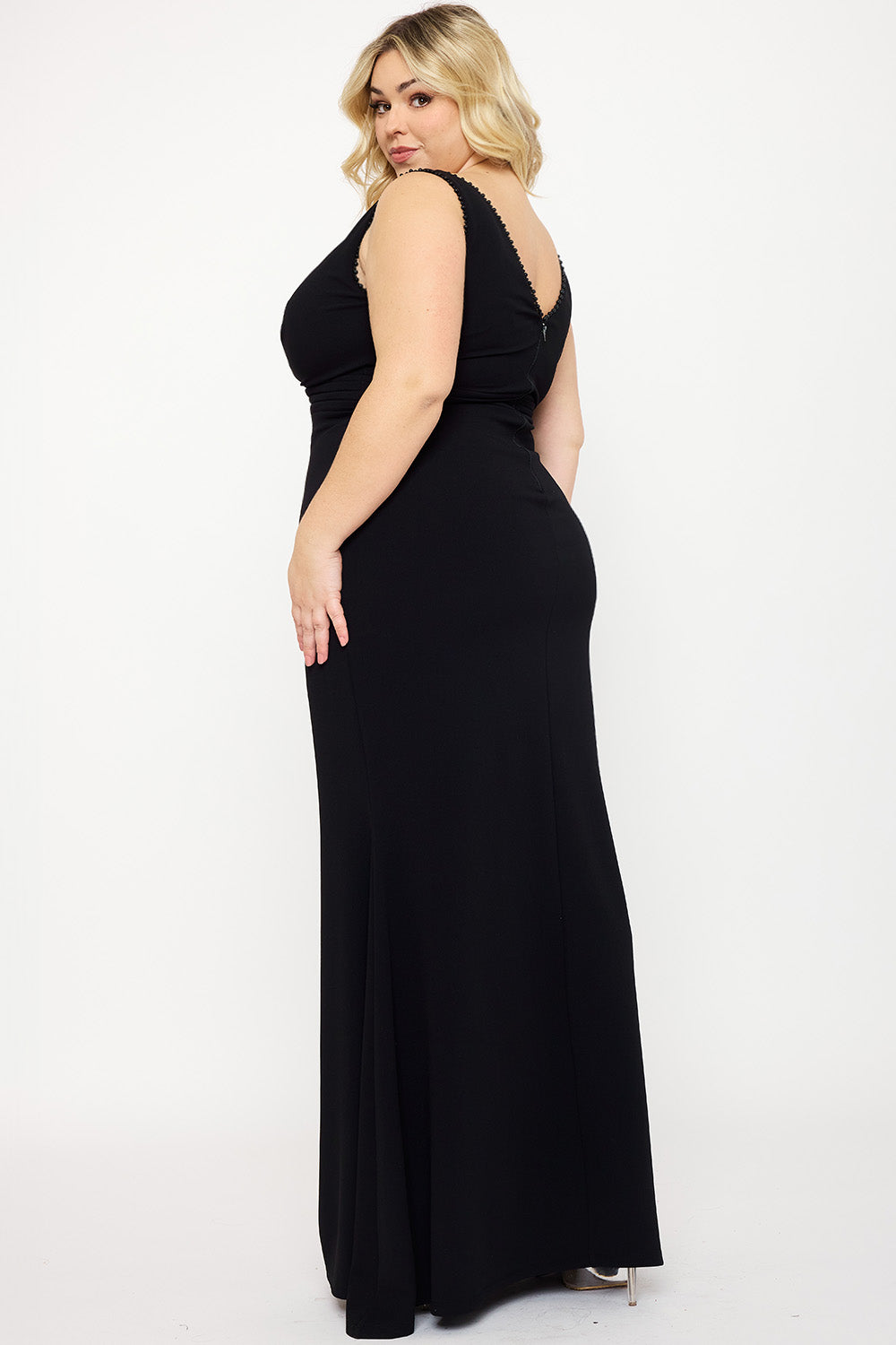 Symphony Dress - Mesh Detailed On Bust Pleated Plus Size Maxi Dress | Zezebe