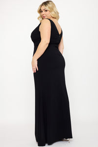 Symphony Dress - Mesh Detailed On Bust Pleated Plus Size Maxi Dress | Zezebe