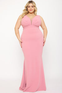 Symphony Dress - Mesh Detailed On Bust Pleated Plus Size Maxi Dress | Zezebe