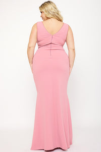 Symphony Dress - Mesh Detailed On Bust Pleated Plus Size Maxi Dress | Zezebe