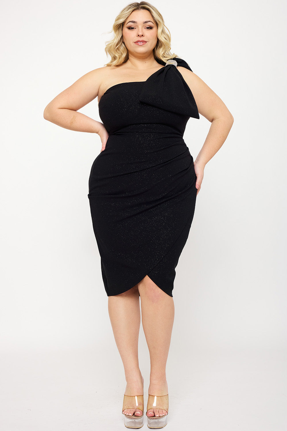 Symphony Dress - Glitter One Shoudler Night Out Plus Size Mini Dress | Zezebe
