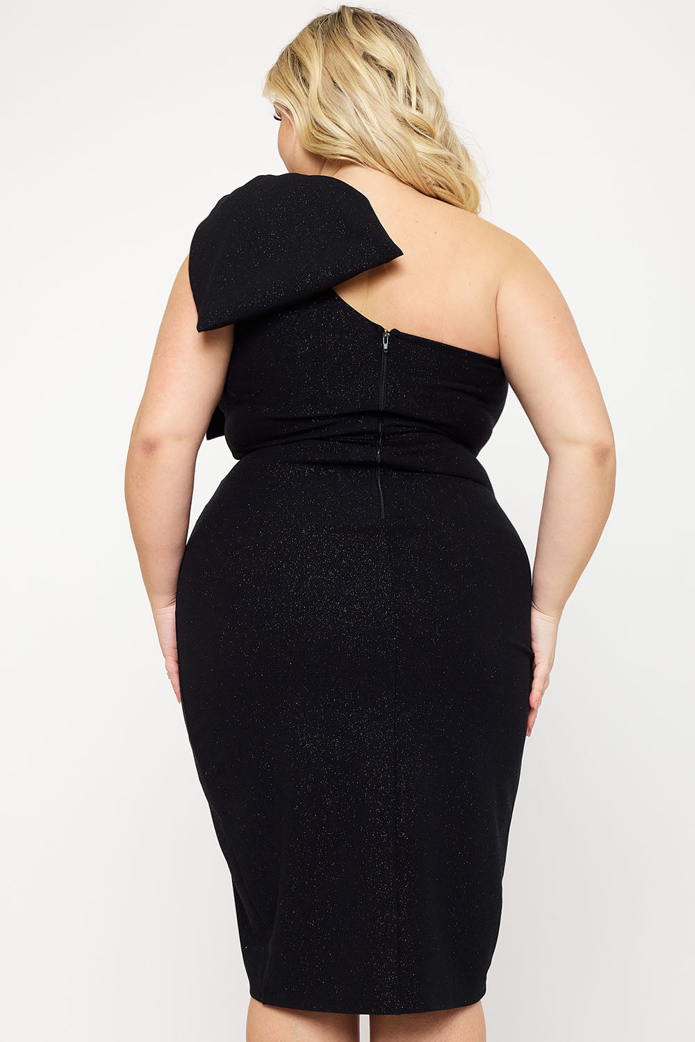Symphony Dress - Glitter One Shoudler Night Out Plus Size Mini Dress | Zezebe