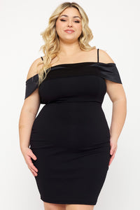 Symphony Dress - Contrast Fabric Open Shoulder Night Out Plus Size Mini Dress | Zezebe