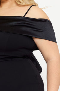 Symphony Dress - Contrast Fabric Open Shoulder Night Out Plus Size Mini Dress | Zezebe