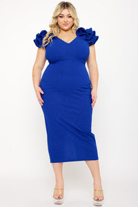 Symphony Dress - Glitter Ruffle Shoulders Night Out Plus Size Midi Dress | Zezebe