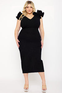Symphony Dress - Glitter Ruffle Shoulders Night Out Plus Size Midi Dress | Zezebe