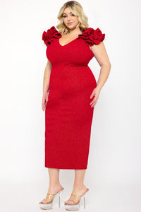 Symphony Dress - Glitter Ruffle Shoulders Night Out Plus Size Midi Dress | Zezebe