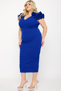 Symphony Dress - Glitter Ruffle Shoulders Night Out Plus Size Midi Dress | Zezebe
