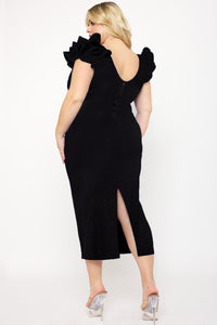 Symphony Dress - Glitter Ruffle Shoulders Night Out Plus Size Midi Dress | Zezebe